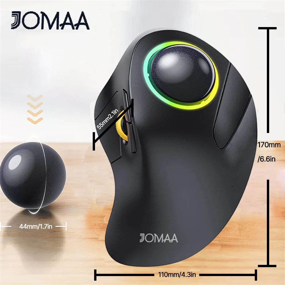 JOMAA RGB Backlit Wireless Trackball Mouse Wireless 2.4G Rechargeable Ergonomic Rollerball Gaming Mouse for Laptop Mac iPad Game