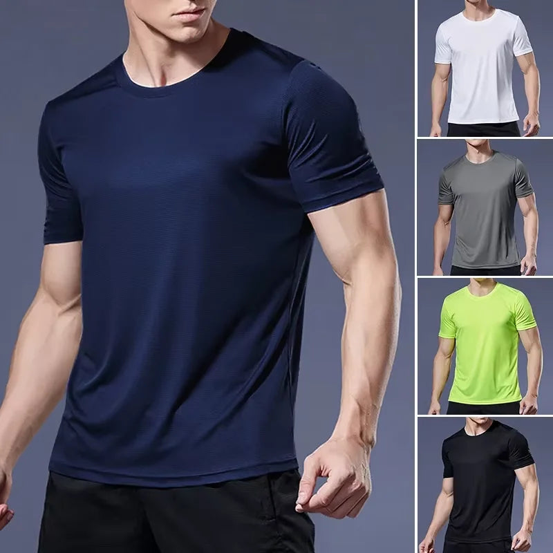 Running Moisture Wicking Round Neck T-Shirt Training Exercise Gym Sport Shirt Tops Lightweight Men's Quick Dry Short Sleeve Gym