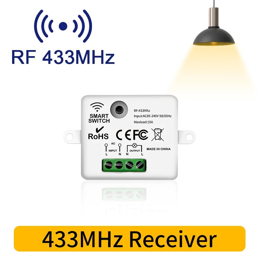 RF 433MHz Wireless Light Switch 220V 110V 10A Relay Controlle Mini Round Button Wall Panel Switch Remote Control For LED Lamp