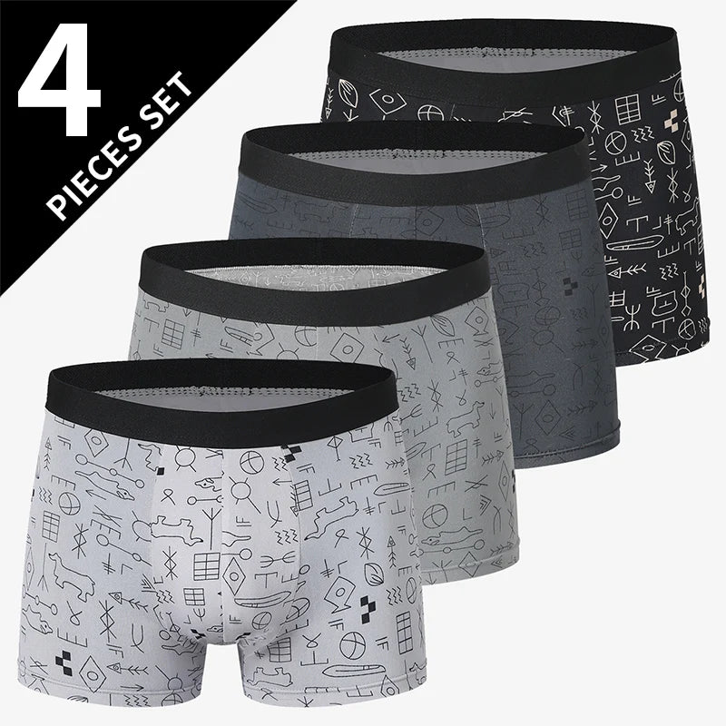 4 Pack Europe and America Size MEN'S Solid Color Sexy Boxer Underwear Antibacterial Breathable plus Size MEN'S Shorts Underwear