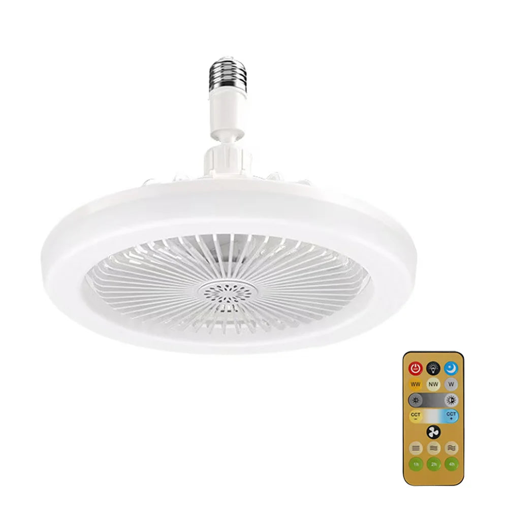 E27 30w LED Ceiling Fan with Light Remote Control Dimmable Ceiling Bulb with Cooling Fan 3 Modes Indoor Bedroom Chandelier