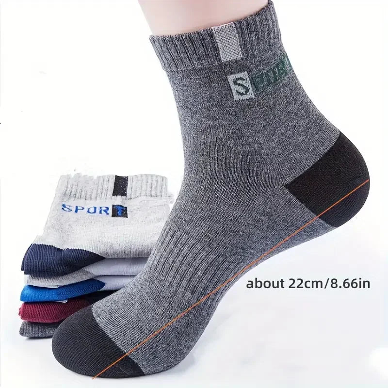 Cotton Sock for Men Sport Breathable Soft Letter Fashion Sneakers High Elastic Middle Tube Stocking Towel Sox Summer Running
