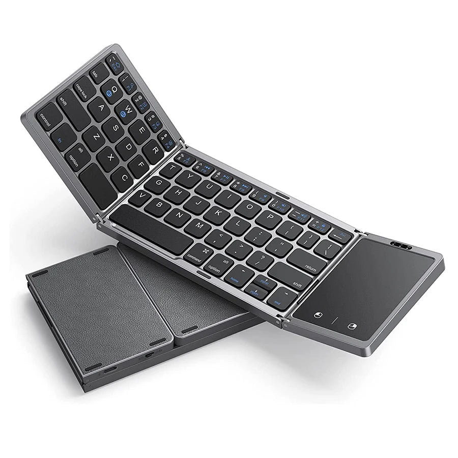 3-Folding Keyboard Mini Wireless Keyboard Foldable Dual Bluetooth Keyboard with Touchpad for Windows Android IOS iPad Phone