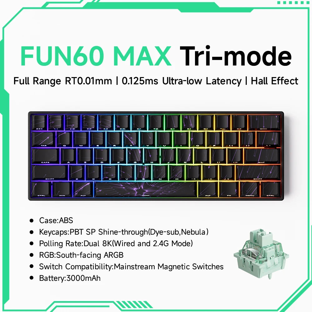 MONSGEEK FUN60 PRO&MAX HE Machanical Keyboard Magnetic Switch 60% Wireless Gaming Keyboard Rapid Trigger 8K ARGB Custom Keyboard