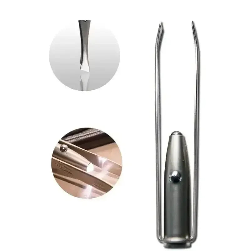 Portable Stainless Steel Led Make Up LED Light Eyelash Eyebrow Clip Tweezer Set Smart Design Hair Remove Tweezer Makeup Tool