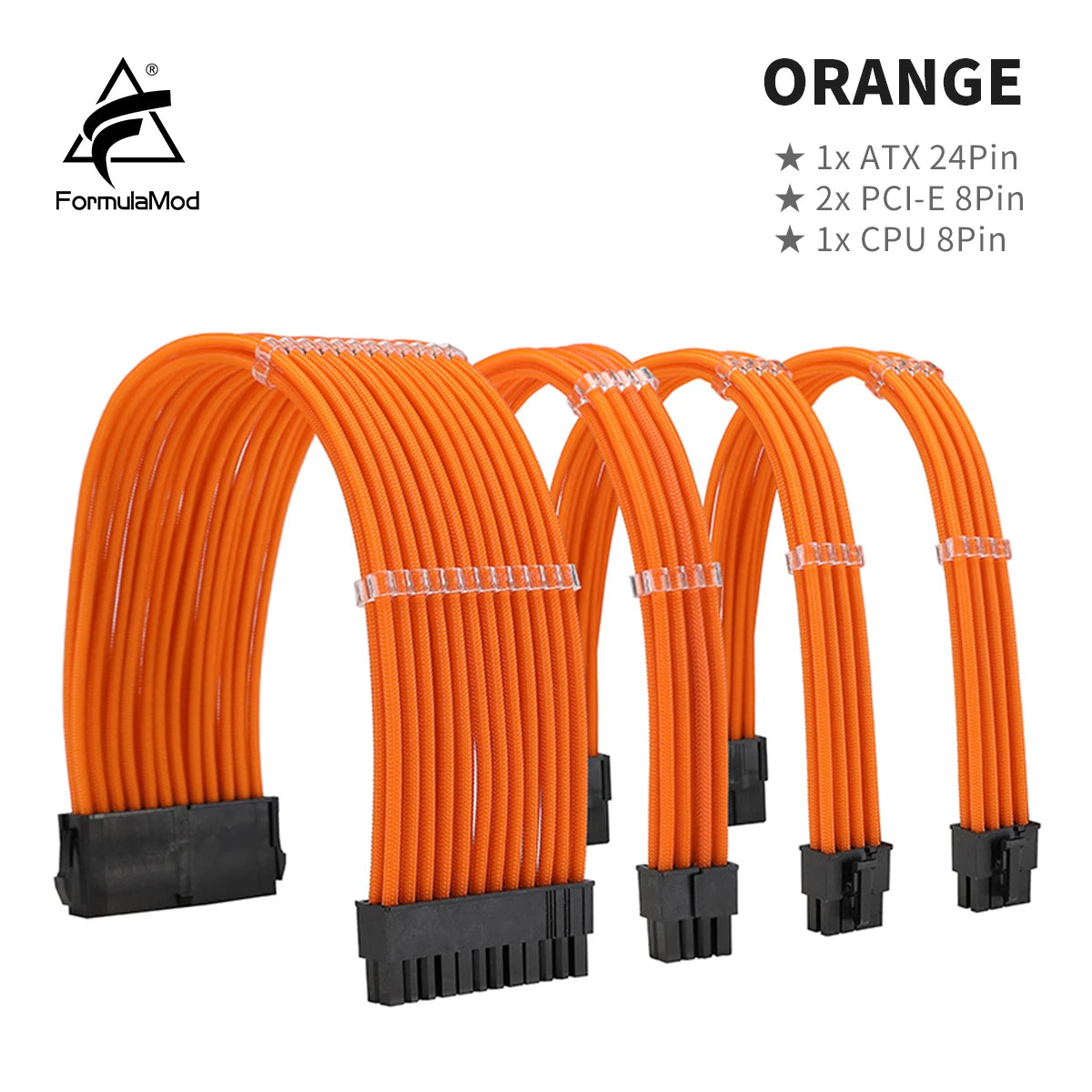 FormulaMod NCK1 Series PSU Extension Cable Kit , Solid Color Cable Solid Combo 300mm ATX24Pin PCI-E8Pin CPU8Pin With Combs