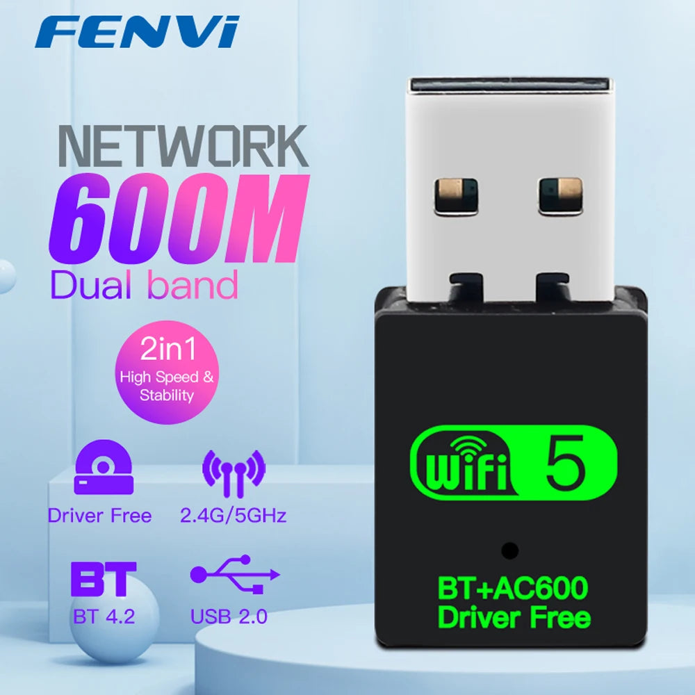 2 IN 1 USB WiFi Bluetooth Adapter 600Mbps 2.4G/5GHz Dual Band Wi-Fi 5 Dongle High-Speed Wireless Network Card Receiver Laptop PC
