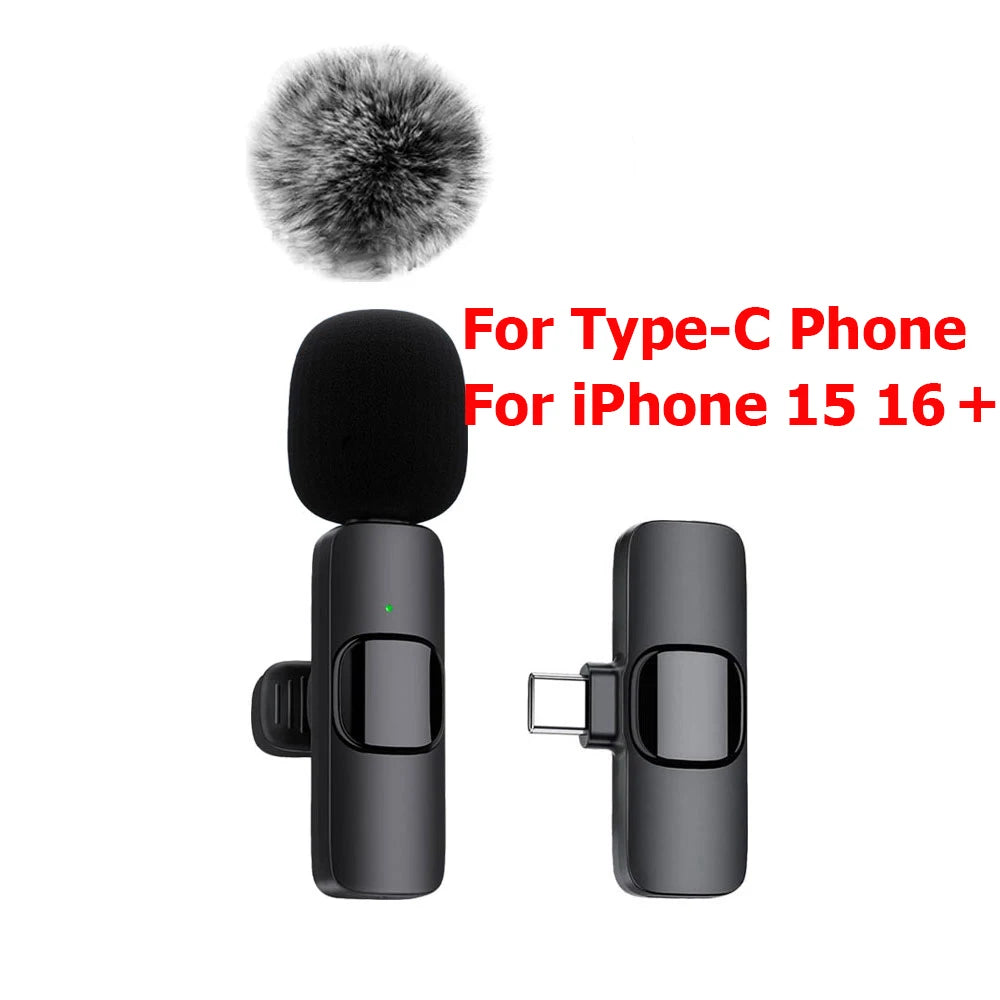 Mini Wireless Lavalier Microphone Windproof Wool Replaceable Lavalier Microphone for iPhone YouTube Vlog Audio Recording