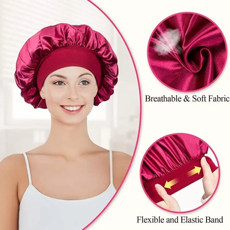 Satin Wide-brimmed Nightcap Styling Silk Headband for Sleeping Nightcap with Elasticated Floppy Band Cap Hair Shower Cap