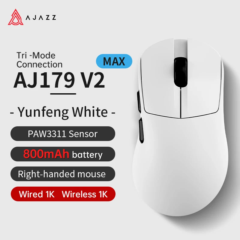 AJAZZ AJ179 PRO PAW3395 Lightweight Wired Wireless Mouse with Magnetic Charging Base Ergonomic Macro Gaming Mouse for PC Laptop