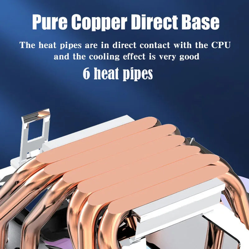 6 Heat Pipe CPU Cooler 4Pin PWM PC Quiet Air Cooler Fan for Intel LGA 1366 1700 1200 1150 1151 1155 2011 X79 X99 AM3 AM4 AM5