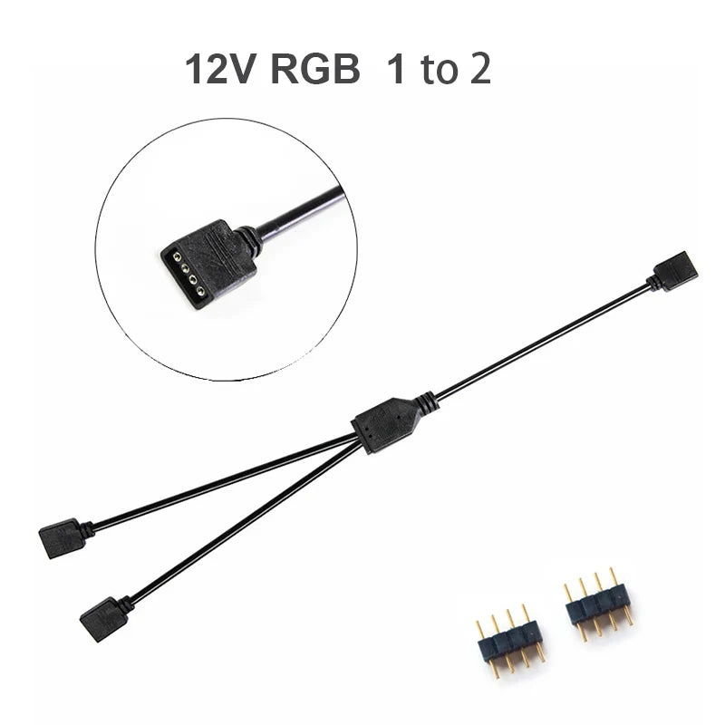 LDPCSJ RGB 3PIN 5V ARGB 1 to 2/3/4/5 Extension Line Sync Motherboard Cable 4PIN 12V for Computer Hardware