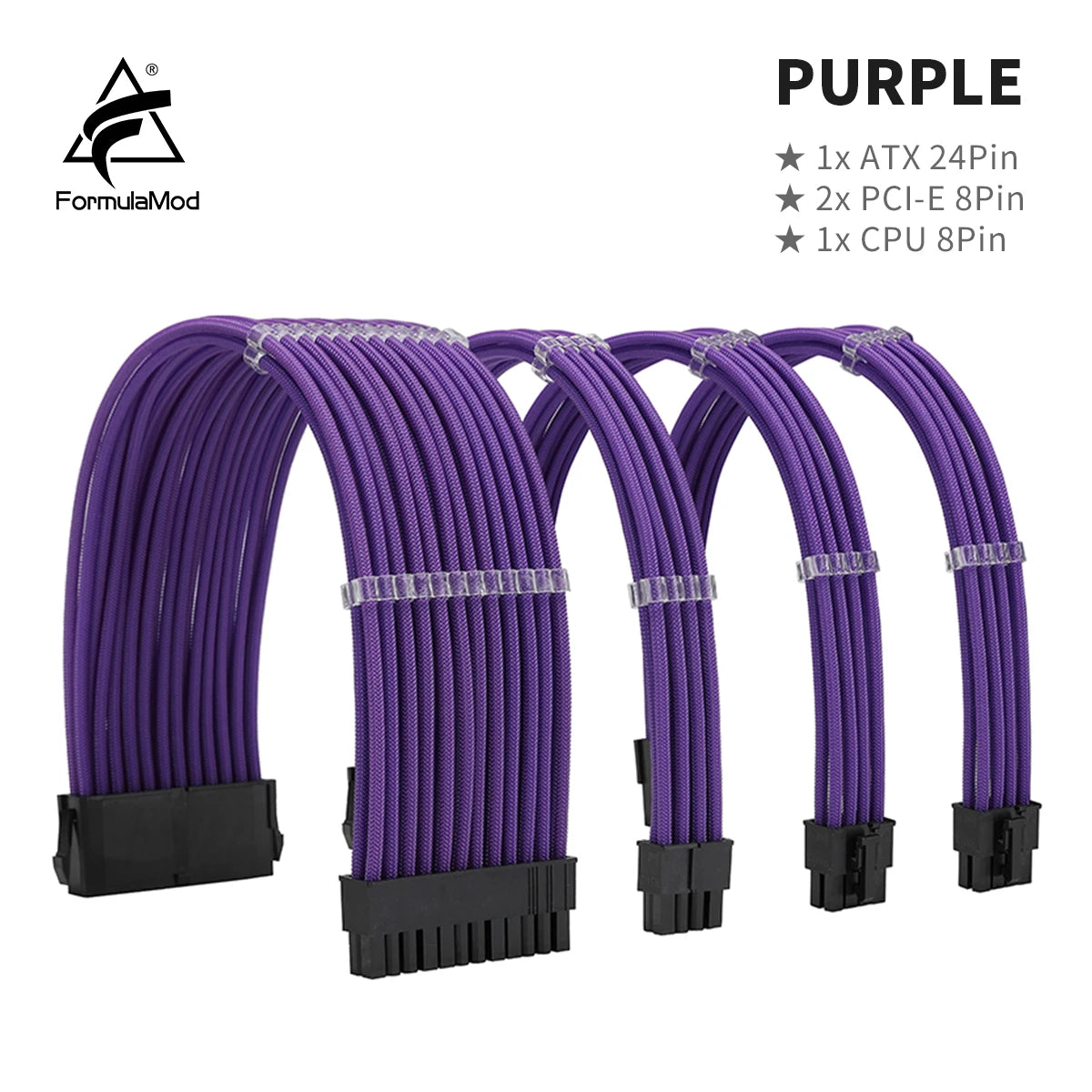 FormulaMod NCK1 Series PSU Extension Cable Kit , Solid Color Cable Solid Combo 300mm ATX24Pin PCI-E8Pin CPU8Pin With Combs