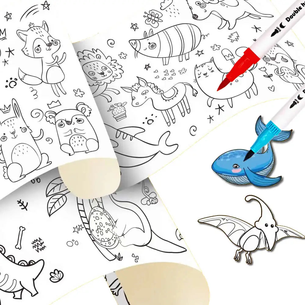 90cm Animal Canvas Children's Drawing Roll DIY Coloring Paper Roll Color Filling Graffiti Paper-cut Painting Educational School