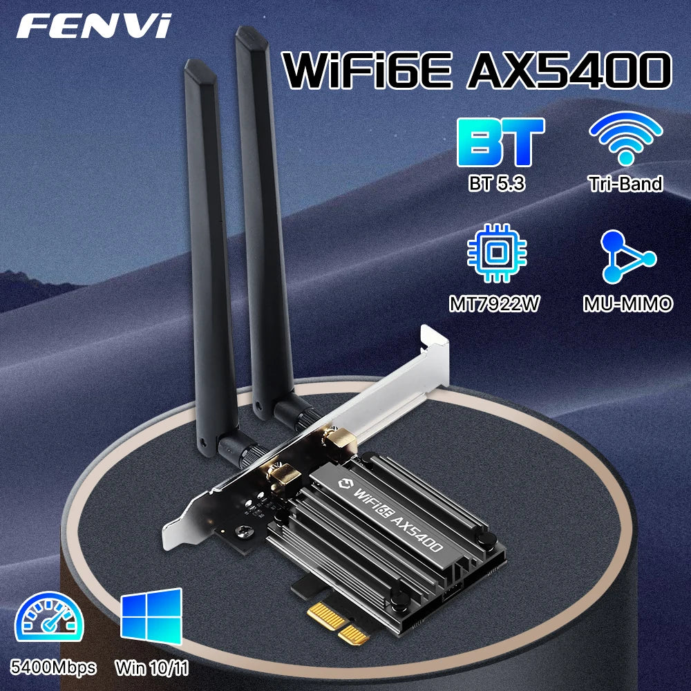 FENVI MT7922 5374Mbps WiFi 6E Adapter BT 5.2 Tri Band 2.4G/5G/6Ghz Wireless PCIE Adapter 802.11AX Network Card For PC Win 10/11