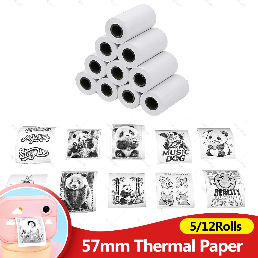 12 Rolls Kids Instant Camera Refill Print Paper 5Rolls Coreless Thermal Print For 57mm Portable Mobile Receipt Photo Printer