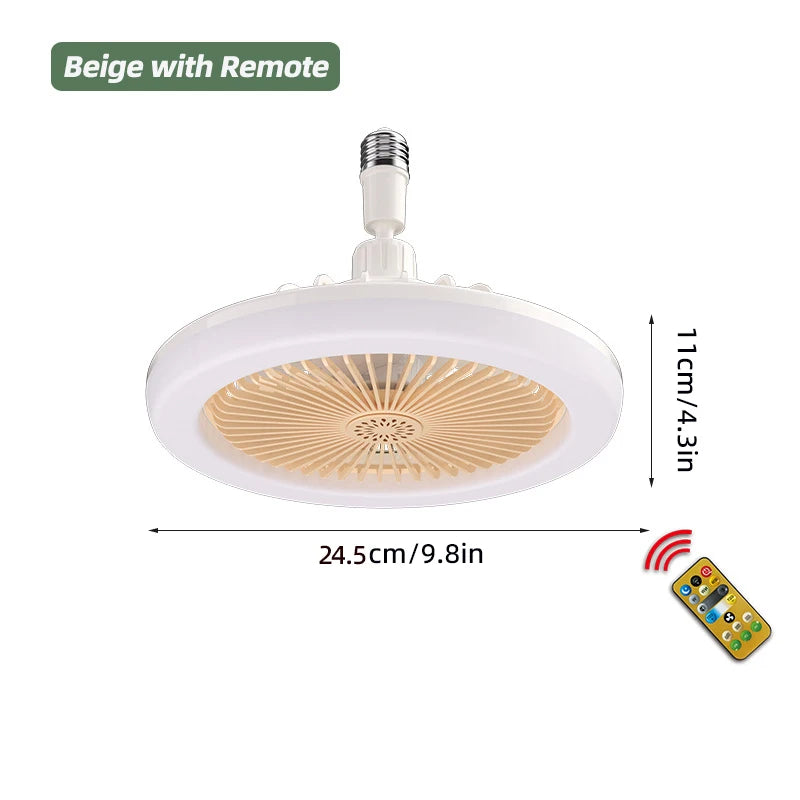E27 30w LED Ceiling Fan with Light Remote Control Dimmable Ceiling Bulb with Cooling Fan 3 Modes Indoor Bedroom Chandelier