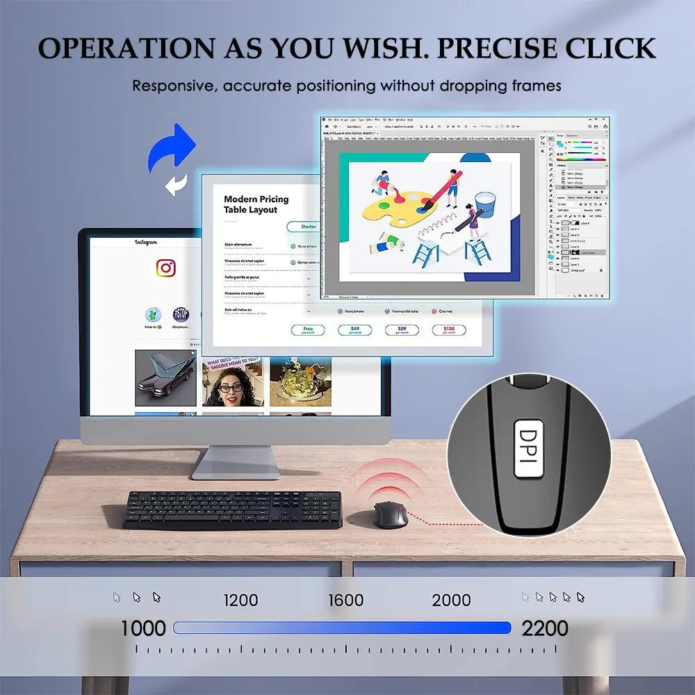 Portable 2.4G Wireless Mouse Ergonomics Mouse Mobile Optical Office Mouse for Notebook Laptop MacBook Adjustable 1600DPI Levels