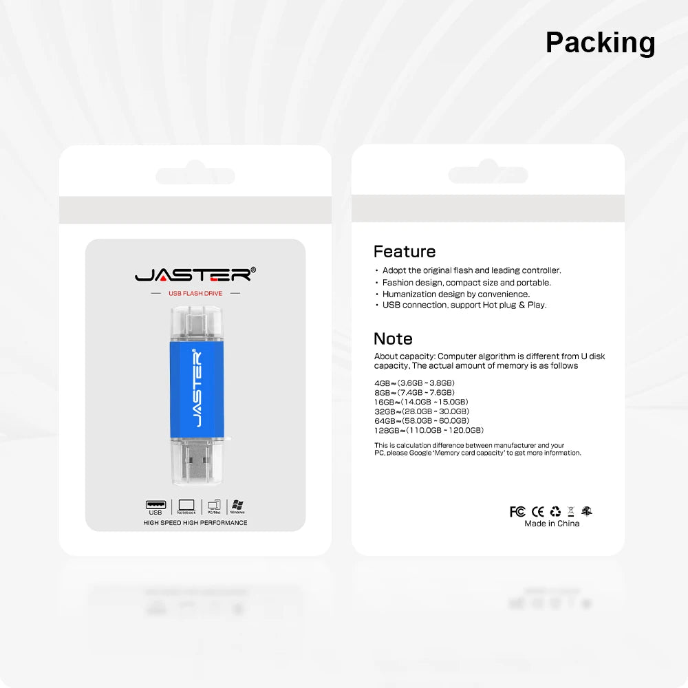 JASTER USB Flash Drive OTG Type C 2 IN 1 USB 2.0 Micro USB Pen Drive 128GB 64GB 32GB 16GB 32GB 8GB 4GB 128M Pendrive Flash Drive