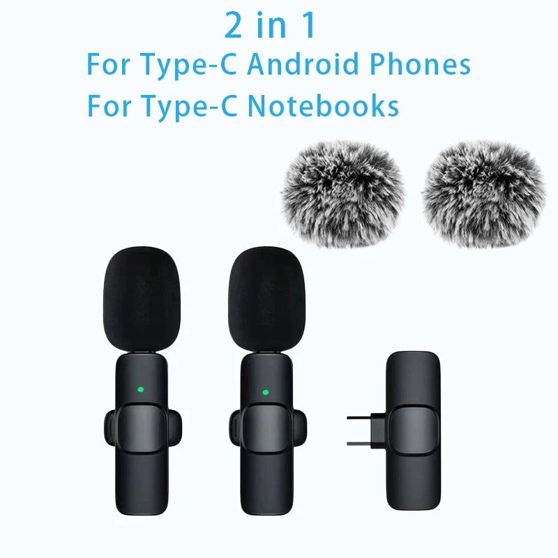 Mini Wireless Lavalier Microphone Windproof Wool Replaceable Lavalier Microphone for iPhone YouTube Vlog Audio Recording
