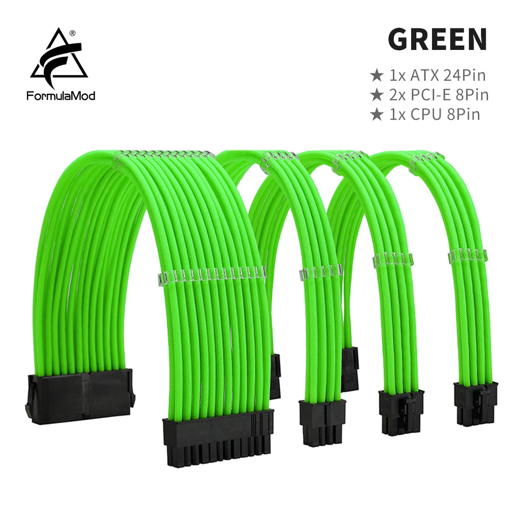 FormulaMod NCK1 Series PSU Extension Cable Kit , Solid Color Cable Solid Combo 300mm ATX24Pin PCI-E8Pin CPU8Pin With Combs