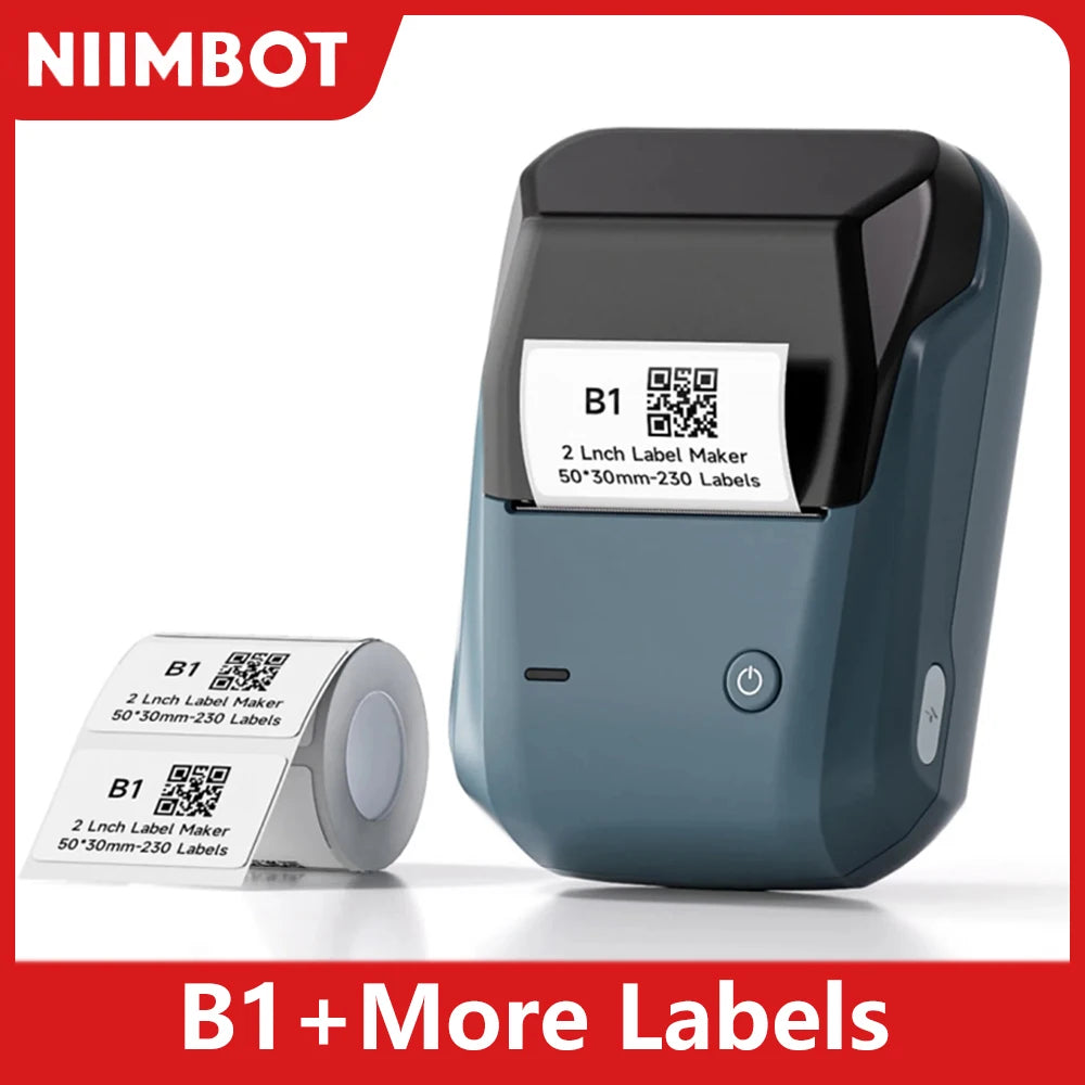NIIMBOT B1 Portable Thermal Printer With Tapes 2 Inch Adhesive Label Machine Mini Bluetooth Sticker Maker Waterproof Labels Roll