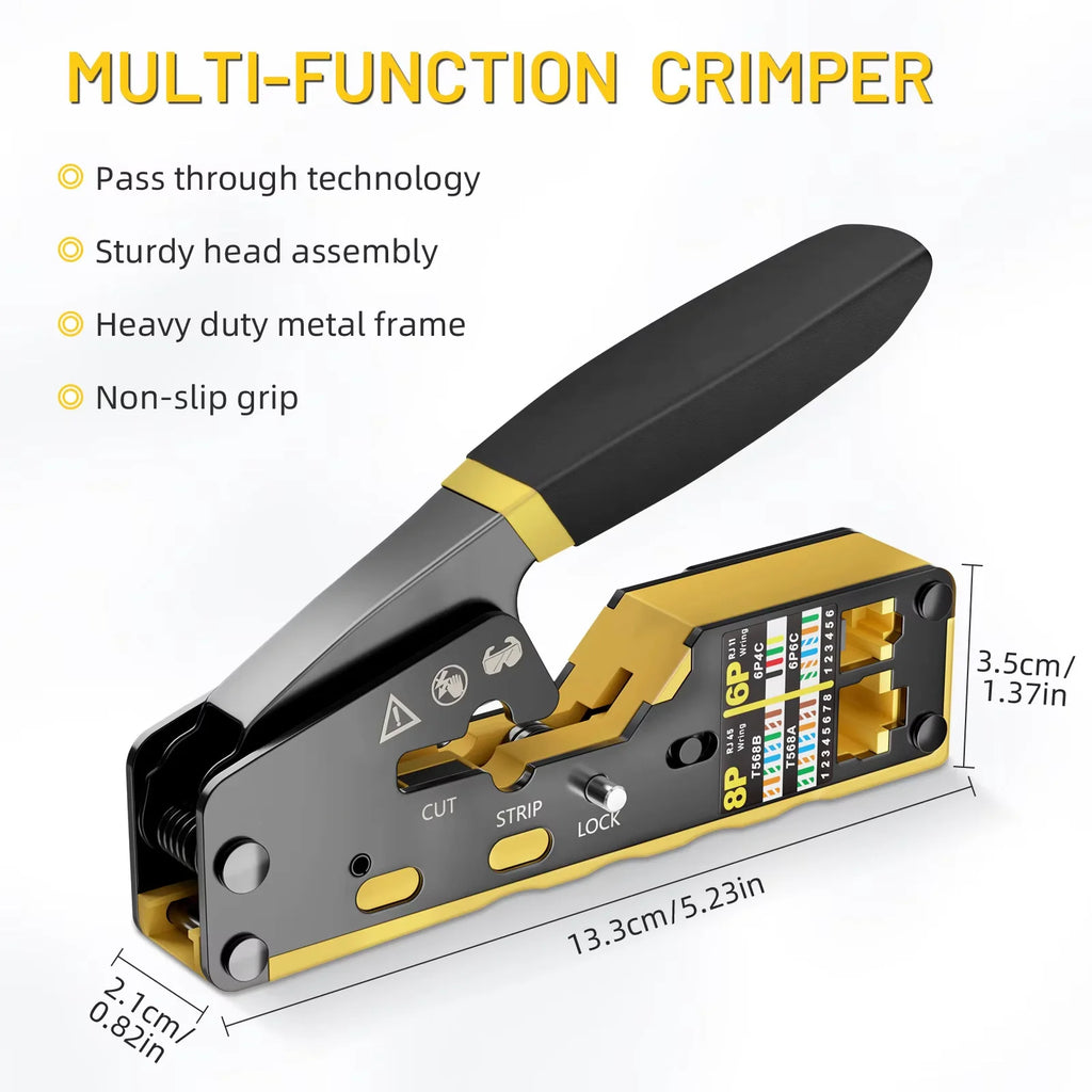 RJ45 Crimp Tool Pass Through Ethernet Crimping Tool for Cat6 Cat5 Cat5e RJ45 Connectors Wire Stripper Cable Crimping Pliers