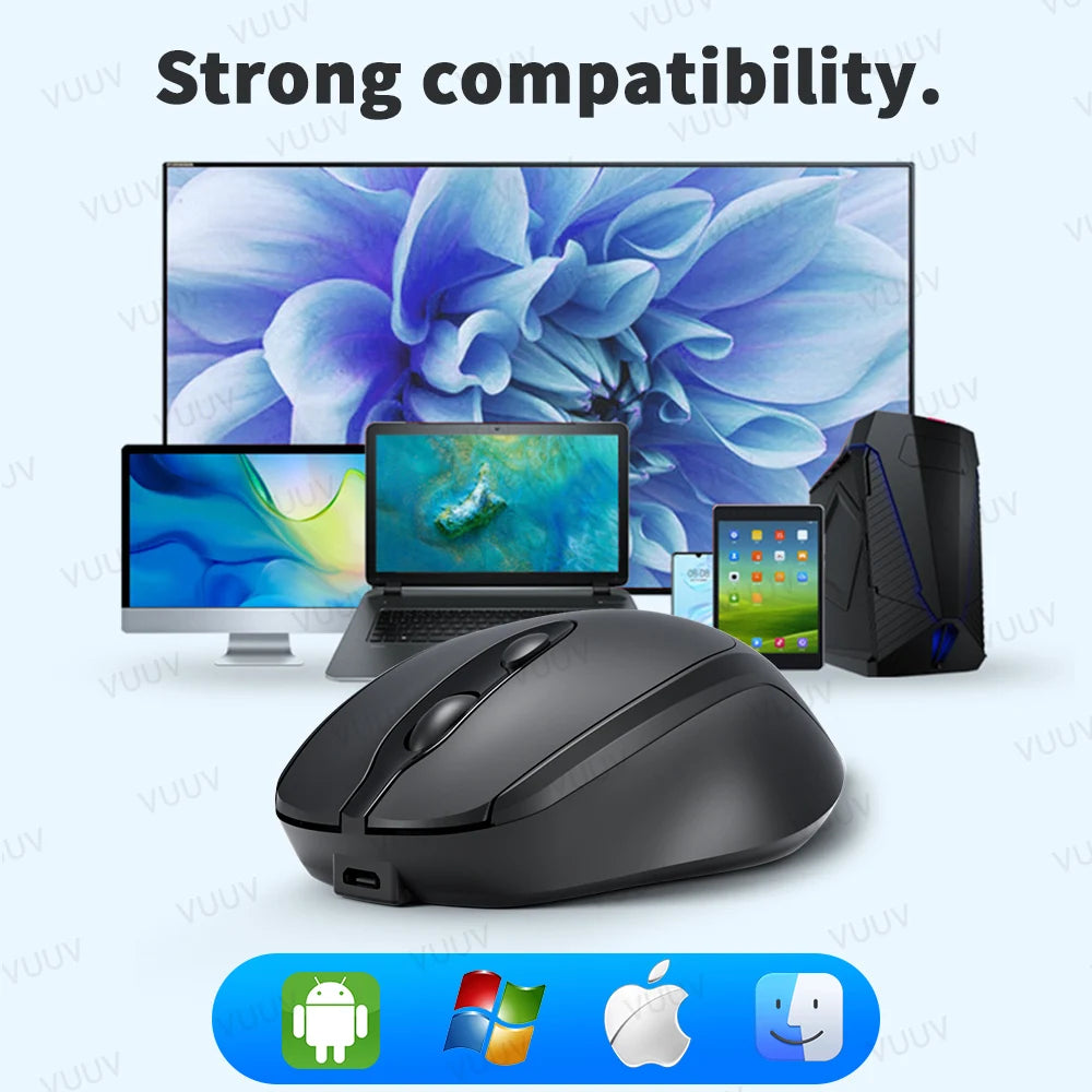 Ergonomic Wireless Bluetooth Mouse 1600DPI Rechargeable Mouse for MacBook Tablet Computer Laptop 2.4GHz USB PC Setup Accessories