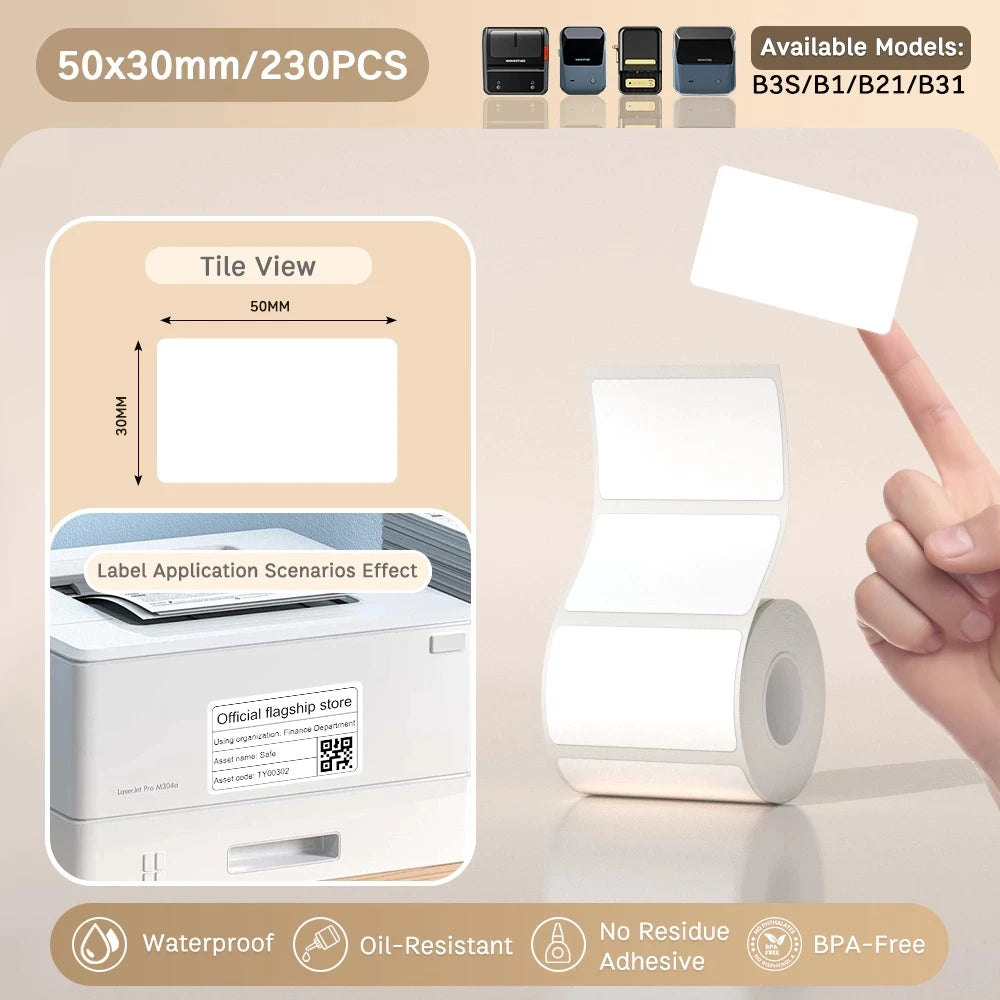 NIIMBOT B21/B1/B3S Full white series Thermal Label Sticker Paper Printable 20-50mm