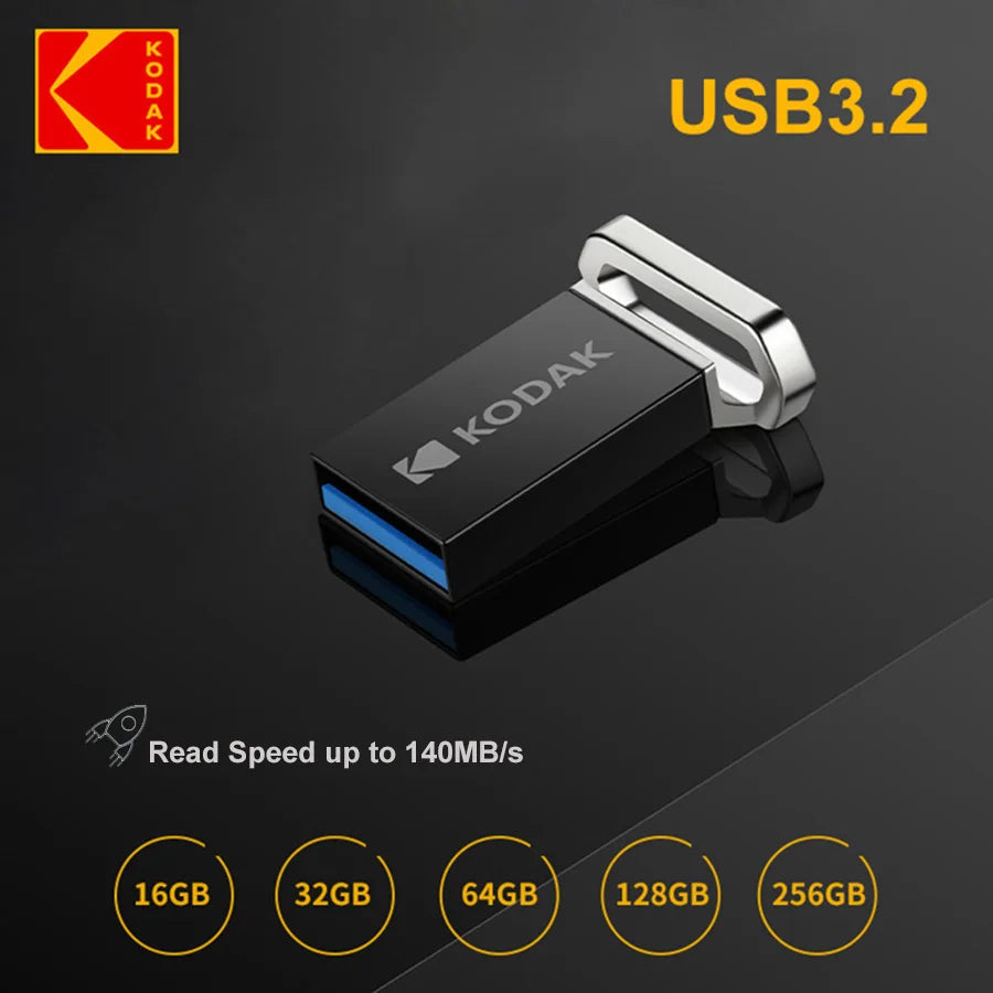 Original KODAK USB3.2 Flash Drive K113 Metal Pendrives High Speed 140MB/s 32GB 64GB 128GB MINI Key Pen Drive for Car Laptop