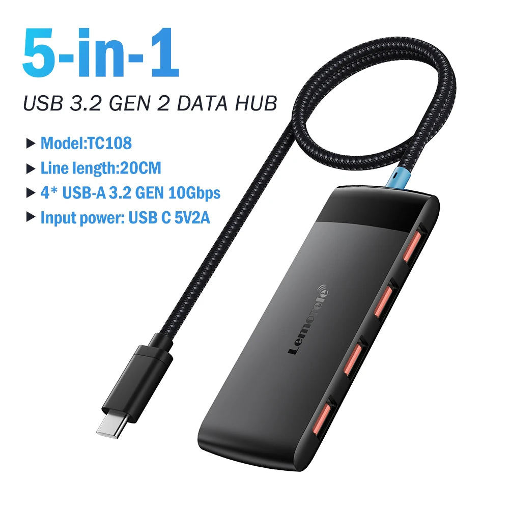 Lemorele USB Hub Type C Hub USB3.0 OTG 4 Port USB C/A HUB Multi Splitter Adapter Laptop Accessories For Lenovo Macbook Pro