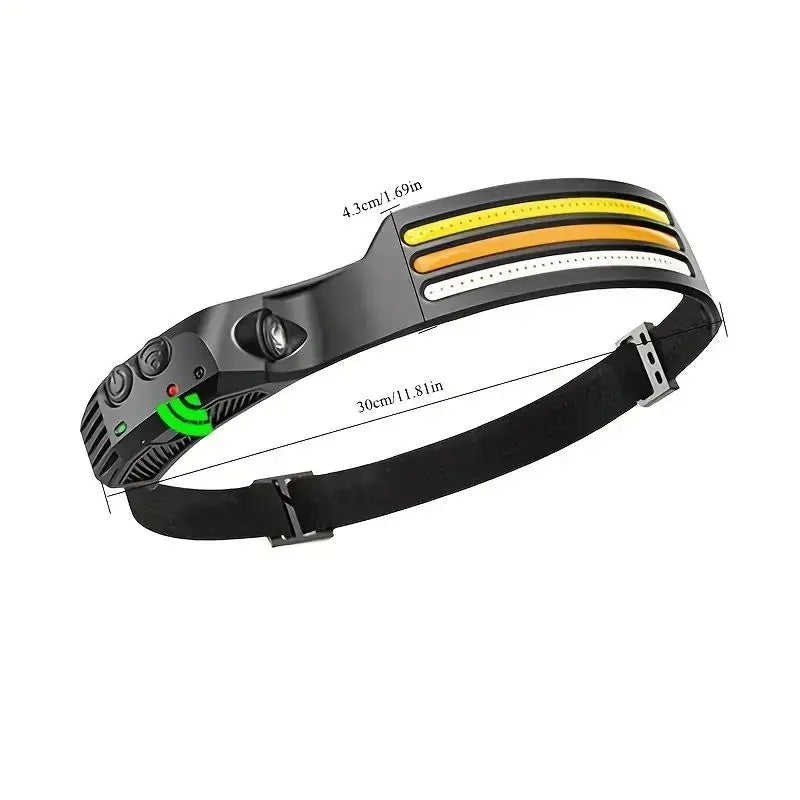Multi-functional COB Headlamp Induction 6000K LED Bar Head Torch Work Light 5 Modes Rechargeable for Climbing Running Cycling