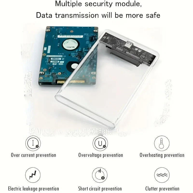 New Transparent Portable Hard Drive Case For 2.5-inch SATA HDD/SSD USB 3.0 External Reader for Desktops and Laptops