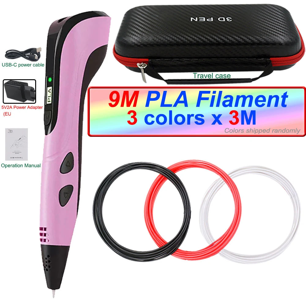 2025 3D Pen Set for Children 3D Printing Pen with LED Screen 100M PLA Power Adapter Travel Box Christmas Birthday Gift for Kids