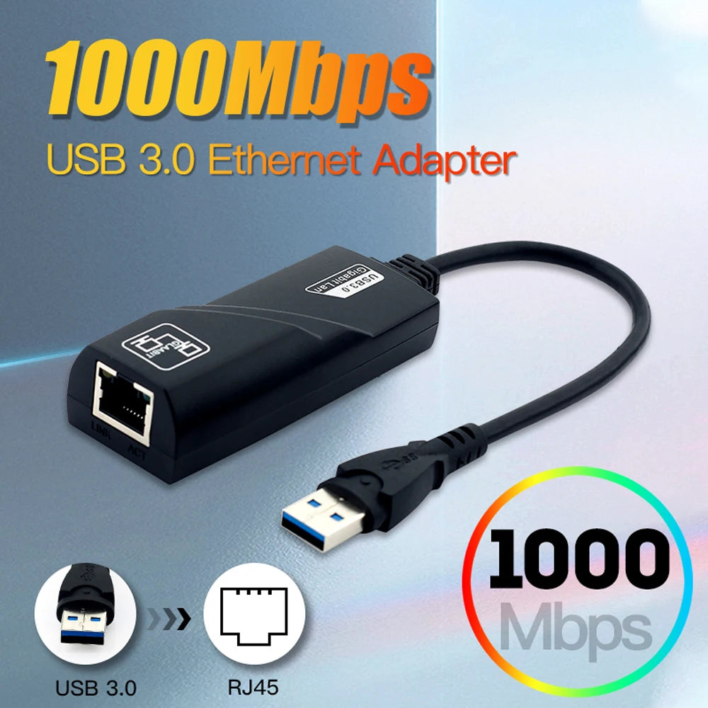 10/100/1000Mbps Wired Network Card USB 3.0 to RJ45 Lan Ethernet Adapter Converter Gigabit Network Card for PC Laptop Windows 10