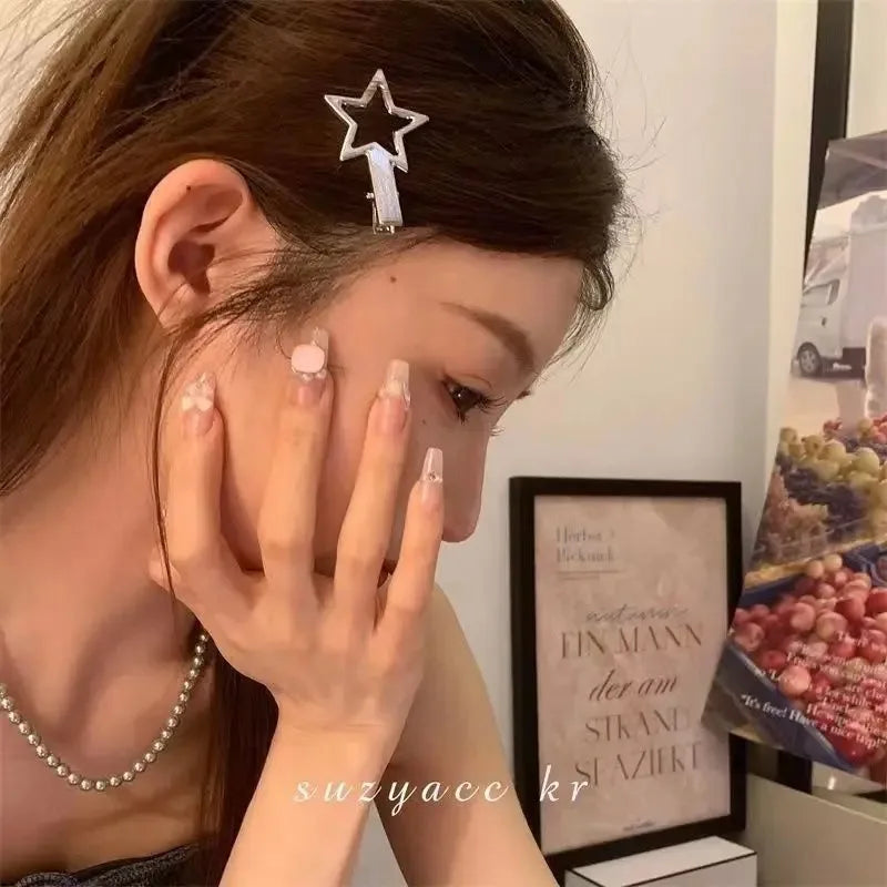 24Pcs/Set Y2K Silver Metal Hair Clips for Women And Girls Star Hair Accessories Multiple Styles Seamless Duckbill Hairpins