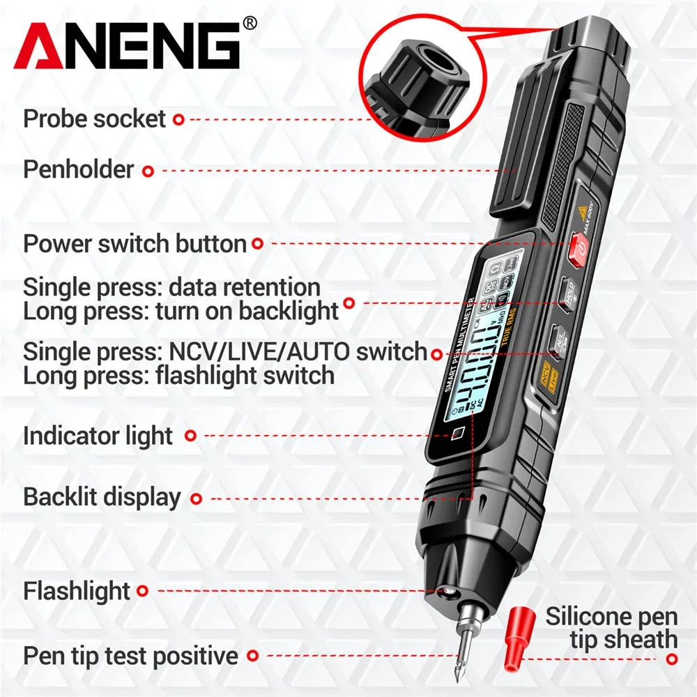 Pocket Digital Multimeter Pen ANENG A3005 Pen Type Teste 4000 Count AC/DC Voltage Phase Sequence Ohm Hz Temp NCV Diode test Tool