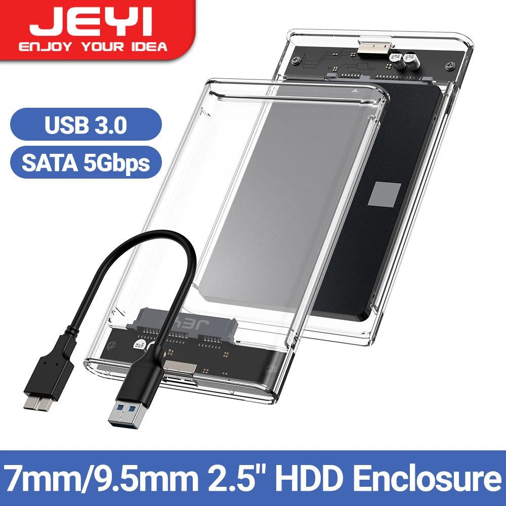 JEYI 2.5'' Tool-Free External HDD Enclosure - USB 3.0 to SATA III, Transparent Cooling, Compatible with 7mm/9.5mm SATA HDD/SSD