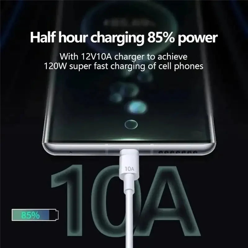 10A Mobile Data Cable 120W Super Fast Charging Type-C Durable Wire Data Cable Suitable For Huawei Mobile Phones