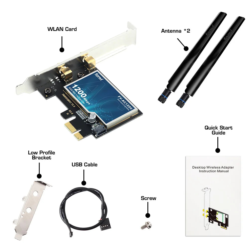FENVI AC1200 PCI-E Wireless Adapter Network Card Dual Band 2.4G/5GHz 802.11AC For Bluetooth 4.0 Desktop Laptop Windows 7/8/10/11