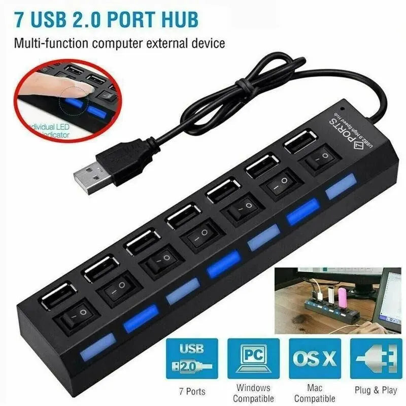 Switch Extension Hub 7-port USB2.0 Hub Computer USB Extension Hub One Drag Seven USB2.0 Splitter PC Laptop Desktop