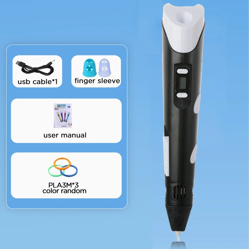 3D Pen Drawing Printing Pen With LCD Screen Compatible PLA Filament Toys Safe Paiting for Children DIY Christmas Birthday Gift