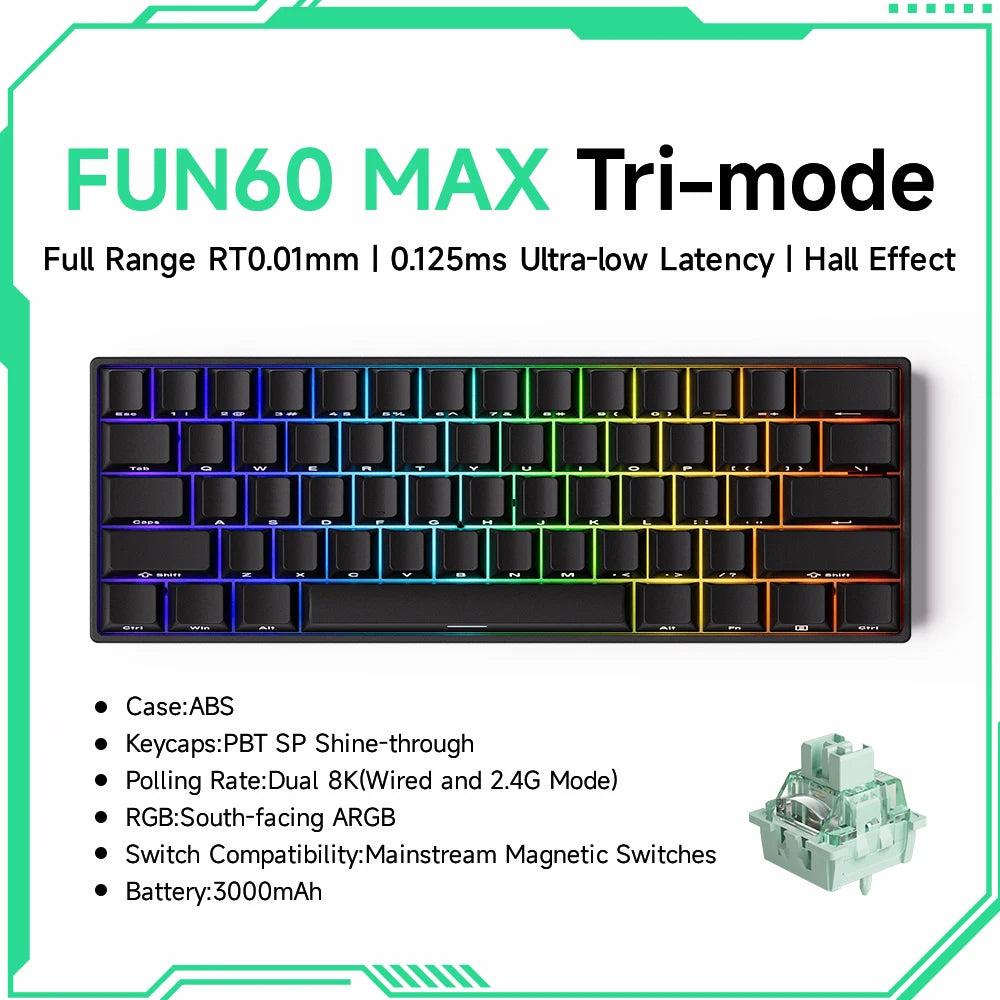 MONSGEEK FUN60 PRO&MAX HE Machanical Keyboard Magnetic Switch 60% Wireless Gaming Keyboard Rapid Trigger 8K ARGB Custom Keyboard