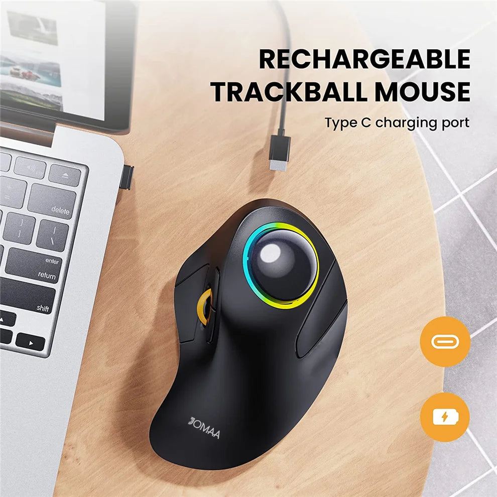 JOMAA RGB Backlit Wireless Trackball Mouse Wireless 2.4G Rechargeable Ergonomic Rollerball Gaming Mouse for Laptop Mac iPad Game