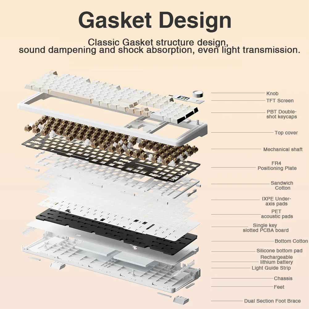 AULA F108pro Wireless Bluetooth Keyboard Macro Gaming keyboard Gasket Hot-swap Full Size Keyboard with TFT Smart Display