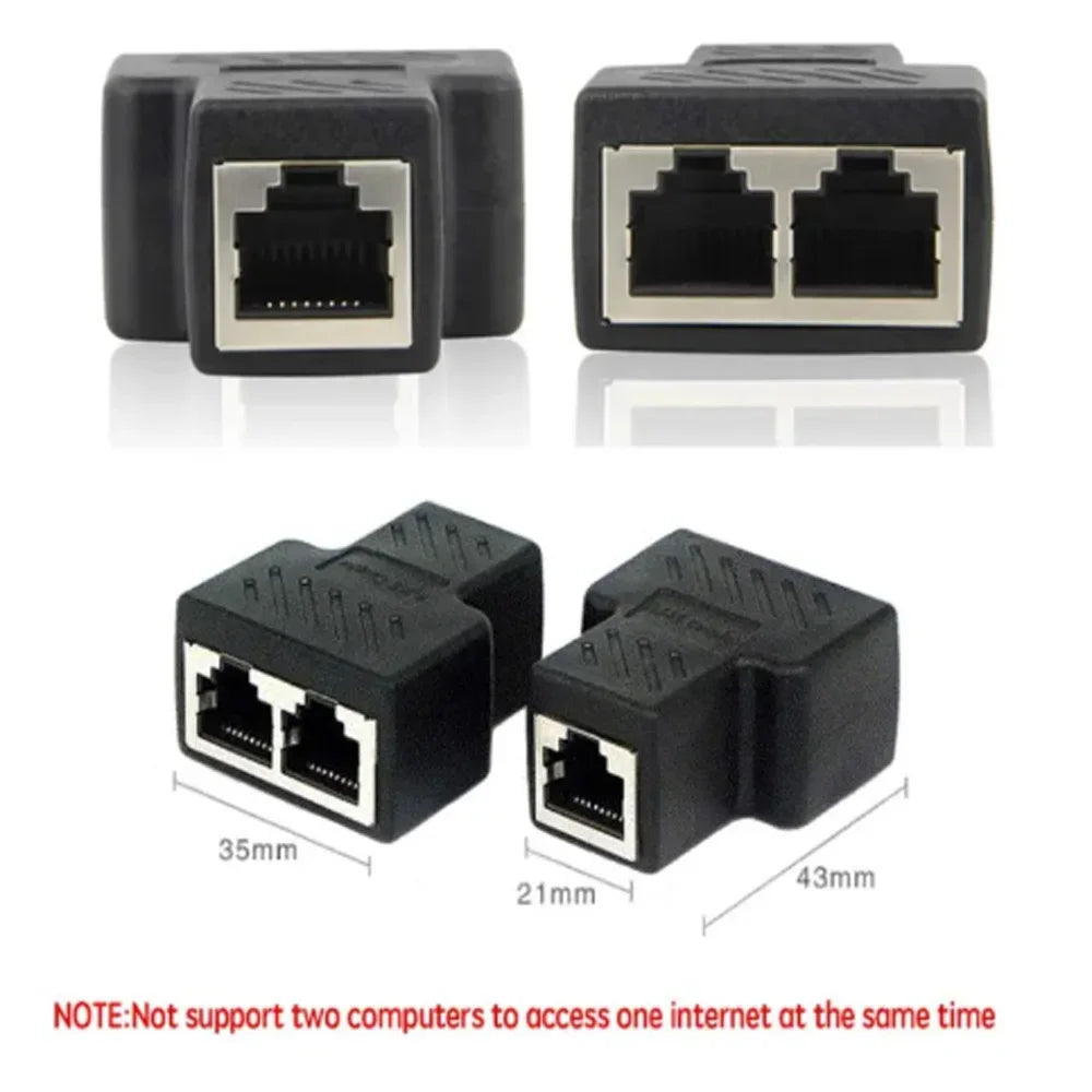 One To Two adapter For Ethernet Cable Splitter Rj45 8P8C PC Version Simultaneous Internet Access IPTV Broadband Three Way Conn