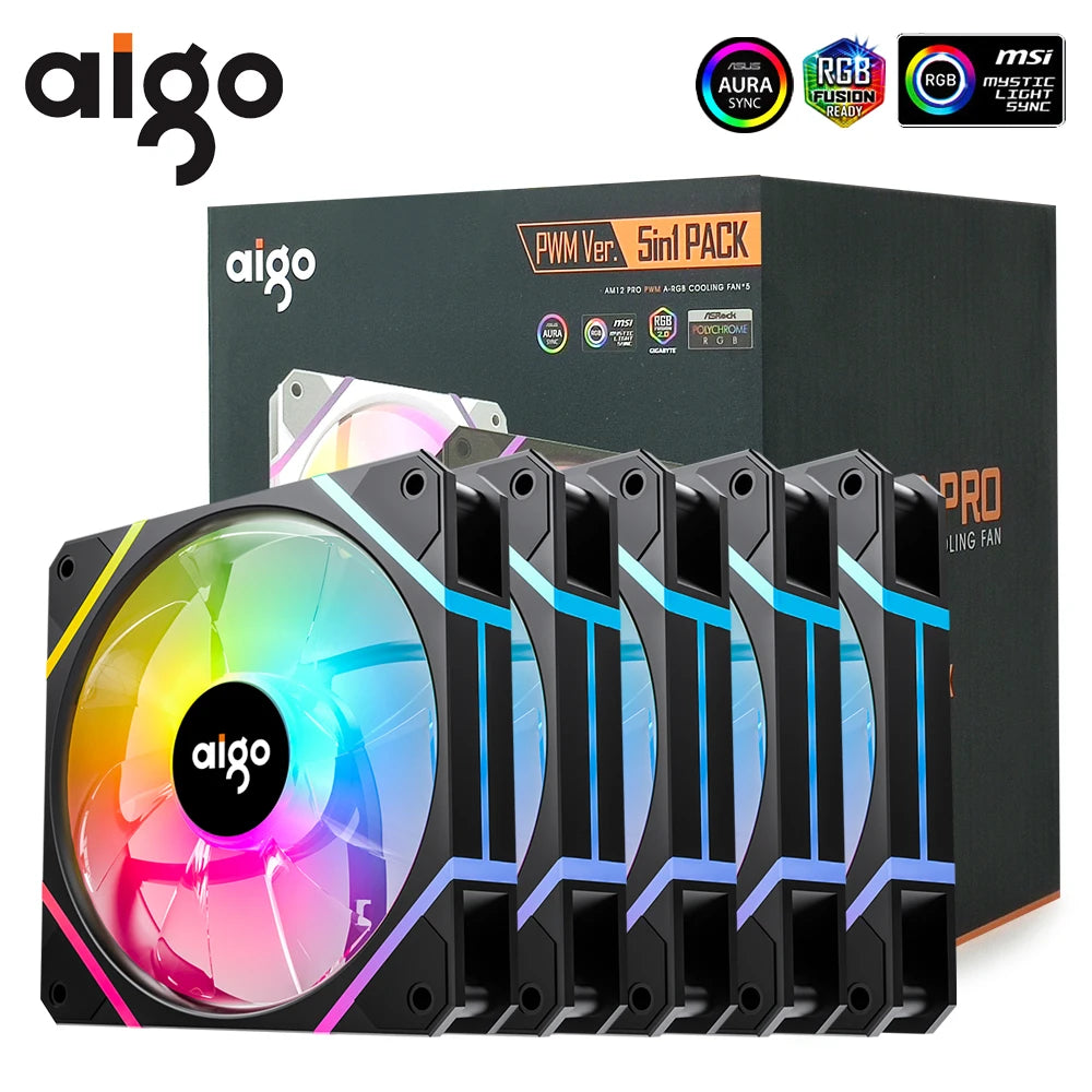 Clearance_Aigo AM12PRO Rgb Fan Ventoinha PC 120mm Computer Case Fan Kit Water Cooler 4pin PWM CPU Cooling Fans 3pin5v argb 12cm