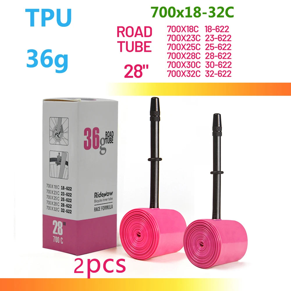 Ridenow Bicycle Inner Tube Road Bike Luminous Air Rod TPU Inner Tube Ultra Light French Valve 36g65mm Tubev