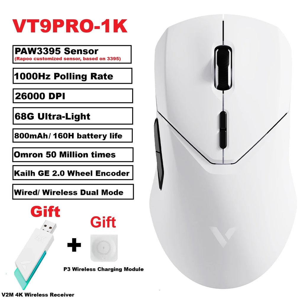 Rapoo VT9PRO PAW3398 Wireless Gaming Mouse 26000DPI 68g Lightweight Wired Wireless Mouse 160H Super Long Battery Life