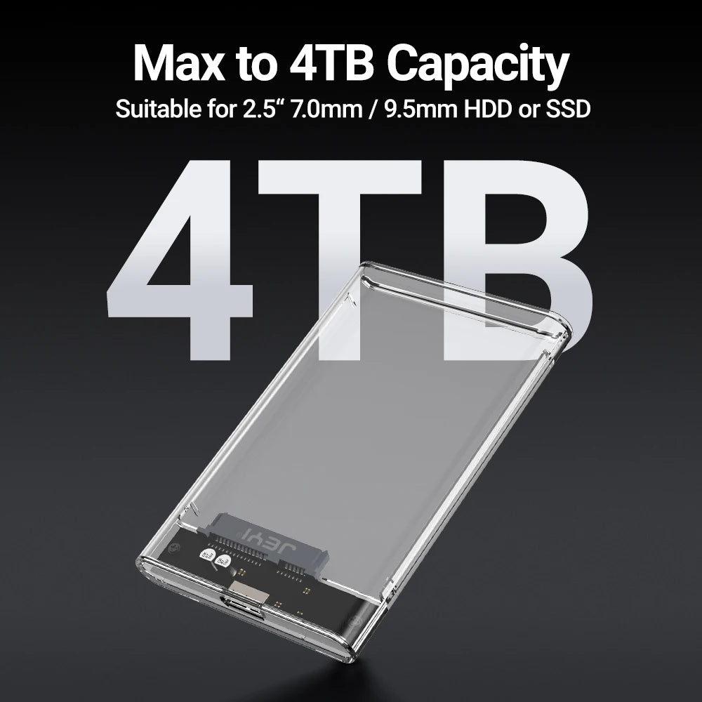 JEYI 2.5'' Tool-Free External HDD Enclosure - USB 3.0 to SATA III, Transparent Cooling, Compatible with 7mm/9.5mm SATA HDD/SSD